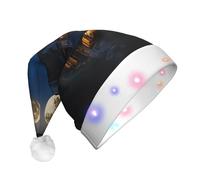 Tianbaozdp Cappello di Natale con stampa di luna piena di notte, cappello di Natale con luce a LED, colorato, accessorio per feste di vacanza