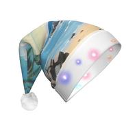 Tianbaozdp Cappello di Natale con stampa di palme e costa rocciosa novità LED Shine cappello colorato Babbo Natale copricapo forniture per feste di vacanza