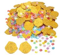 TianFukj 200 Pezzi Gemme Dei Pirati, 100 Monete Oro Giocattolo e 100 Preziose per Bambini, Tesoro Pirata Monete per La Festa di Compleanno a Tema Tesoro Dei Pirati, Scrigno Del Tesoro