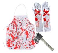 Tianher Grembiule Halloween,Grembiule Insanguinato Halloween,Costume da Macellaio Halloween,Decorazione Horror di Halloween con Guanti e Ascia Insanguinati,Carnevale in Costume Horror
