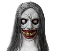 TIANHOO Maschera Horror di Halloween, Demone Sorridente Maschera con Capelli Esorcista Maschera Demone Orrore Adulto Lattice Maschera di Halloween Spaventosa per Halloween Party Cosplay Puntelli