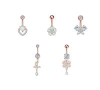 TIANLIN 5 Piercing per Ombelico Singoli in Acciaio Inossidabile Color Oro Rosa, 14G 10/12/14 mm, 5 Modelli di Ciondoli, Piercing Ombelico Pendente, Gioielli Creativi fai da te da Regalare per le Feste