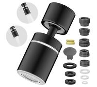 TIANLIN Aeratore Rubinetto Cucina a 360° con Due Tipi di Getto, per Rubinetteria da Cucina e Bagno, con Adattatore per M22/M20/M24/F20/G1/2, Nero