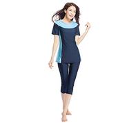 TianMaiGeLun Nuovo Costume da Bagno Musulmano Costume Islamico da Donna a Manica Corta Modest Swimwear Beachwear Burkini Muslim Swimsuit(Blue, XS)