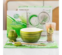 TIANNA VALLEY Matcha Kit, 7 pezzi di Verde matcha set, kit Matcha per cerimonia, ciotola in ceramica da 480 Ml/16.2 Oz con beccuccio, frusta e supporto in bambù, set di tè Matcha tradizionale