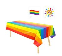 TIANNAIT 1 tovaglia arcobaleno, tovaglia rettangolare ispessita, tovaglia gay LGBT Pride per feste con 2 tatuaggi temporanei arcobaleno, multicolore, 137 x 274 cm