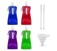 TIANNAIT 4 Bottiglie d'Acqua Pieghevoli, Borsa Sportiva Colorata con Clip, Imbuto e Spazzola, Borsa per Bevande Riutilizzabile per Sport all'Aria Aperta, Ciclismo, Campeggio, Escursionismo, Viaggi