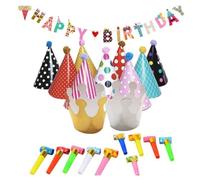 TIANNAIT Set di 22 cappelli e striscioni per feste, cappelli con pon pon, cappelli di carta con corona, sbuffi per feste, accessori per foto, perfetti per decorazioni per feste di compleanno