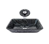 TIANQIHAO Lavabo da Appoggio per Bagno in Vetro Temperato Artistico, Vasca Nera E Grigia, Mobiletto con Rubinetto A Cascata E Piletta di Scarico A Scomparsa.