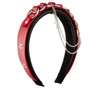 TIANQUXNGI Cerchietto per capelli con fibbia in pelle PU per donne con ciondolo a catena per giochi di ruolo anime cameriera fascia per feste in costume copricapo