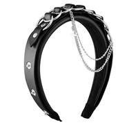 TIANQUXNGI Cerchietto per capelli con fibbia in pelle PU per donne con ciondolo a catena per giochi di ruolo anime cameriera fascia per feste in costume copricapo