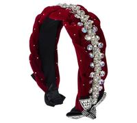 TIANQUXNGI Elegante fascia larga per capelli da donna con perline di cristallo borchiate, cerchietti per capelli da sera per feste antiscivolo intrecciati per feste