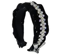 TIANQUXNGI Elegante fascia larga per capelli da donna con perline di cristallo borchiate, cerchietti per capelli da sera per feste antiscivolo intrecciati per feste