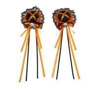 TIANQUXNGI Fermaglio per capelli con fiocco in pizzo a tema Halloween per adulti con nastro lungo Cosplay clip per capelli clip laterale per acconciatura