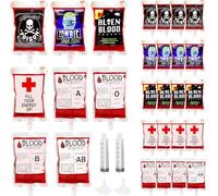 Tianry 24 Pezzi Halloween Sacchetti di Sangue con 2 Siringa e 2 Imbuto,250ML Sangue Contenitore per Bevande,Sacca di Sangue Vampire per Halloween Decorazione,Bomboniere per Halloween,Riutilizzabile