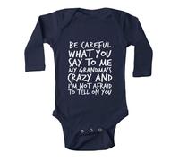 tiansiaben Body a maniche lunghe con scritta "Be Careful What You Say To Me My Grandma Crazy Baby Creeper, c-blu navy, 0-3 Months