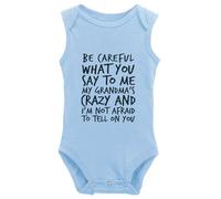 tiansiaben Body a maniche lunghe con scritta "Be Careful What You Say To Me My Grandma Crazy Baby Creeper, W-Blu, 3-6 Months