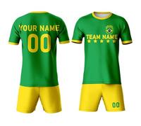 tiansiaben Kit da calcio brasiliano per uomini, bambini, ragazzi, ragazze, abbigliamento da gioco brasiliano personalizzato per i fan, n. 10 set di magliette e pantaloncini, Verde e giallo., S