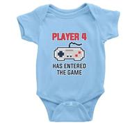 tiansiaben Playsuit a maniche lunghe per neonato con scritta "Player 4 Has Entered The Game", D-Blu, 0-3 Months