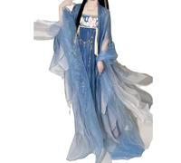 TIANTOO Abito Cinese Hanfu Da Donna (S-XL), Abito Con Top Trasparente, Tessuto Leggero, Morbido E Confortevole, Per L'estate, Casual, Da Indossare Tutti I Giorni, Per Servizi Fotografici,XL,Blue