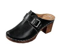 TianWlio Pantofole da donna, sandali estivi a punta rotonda, eleganti, comode scarpe con zeppa e fibbia, tacchi alti e sandali per un comfort casual, Le Noir, 42 EU 3X-Large