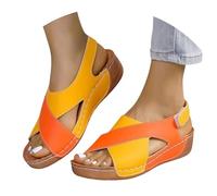 TianWlio Sandali Donna Estate Confortevole Zeppe Ortopedico Piattaforma Scarpe Punta Aperta Scratch Antiscivolo Traspirante Sandali con Passeggiata Spiaggia, 01 2 Arancione, 45 EU