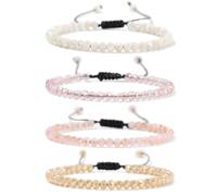 TIANXIAOQWE 4mm vetro elettrolitico quattro pezzi braccialetto tessuto per le amiche stile spiaggia delle donne piccola e fresca catena dell'amicizia, Pietra Legno, cristallo