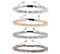 TIANXIAOQWE 4mm vetro elettrolitico quattro pezzi braccialetto tessuto per le amiche stile spiaggia delle donne piccola e fresca catena dell'amicizia, Pietra Legno, cristallo