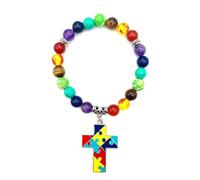 TIANXIAOQWE Braccialetto con ciondolo a forma di cuore con ciondolo a forma di puzzle, corda elastica, 19 cm, Pietra Legno, cristallo