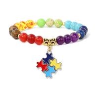 TIANXIAOQWE Braccialetto con ciondolo a forma di cuore con ciondolo a forma di puzzle, corda elastica, 19 cm, Pietra Legno, cristallo