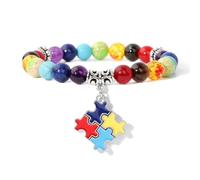 TIANXIAOQWE Braccialetto con ciondolo a forma di cuore con ciondolo a forma di puzzle, corda elastica, 19 cm, Pietra Legno, cristallo