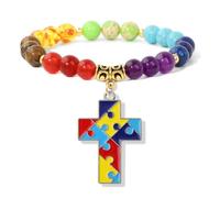 TIANXIAOQWE Braccialetto con ciondolo a forma di cuore con ciondolo a forma di puzzle, corda elastica, 19 cm, Pietra Legno, cristallo