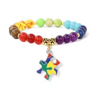 TIANXIAOQWE Braccialetto con ciondolo a forma di cuore con ciondolo a forma di puzzle, corda elastica, 19 cm, Pietra Legno, cristallo