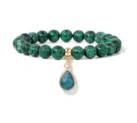 TIANXIAOQWE Braccialetto da donna con perline in pietra da 8 mm, semplice ciondolo a goccia d'acqua, 19 cm, Pietra Legno, cristallo