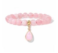 TIANXIAOQWE Braccialetto da donna con perline in pietra da 8 mm, semplice ciondolo a goccia d'acqua, 19 cm, Pietra Legno, cristallo