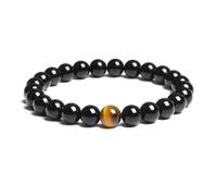 TIANXIAOQWE Braccialetto da uomo in agata nera naturale da 19 cm, con perline rosse singole, 6, 8, 10, 12 mm, in onice rotonda, Pietra, Quarzo