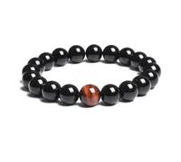 TIANXIAOQWE Braccialetto da uomo in agata nera naturale da 19 cm, con perline rosse singole, 6, 8, 10, 12 mm, in onice rotonda, Pietra, Quarzo