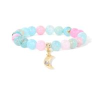 TIANXIAOQWE Braccialetto estivo con ciondolo a forma di luna con perline di pietra e agata per uomo e donna, Pietra Legno, cristallo