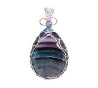 TIANXIAOQWE Ciondolo con pietra a goccia d'acqua per collana da donna fai da te ciondolo avvolto in fluorite naturale senza catena, Pietra Vetro Pietra Smalto Vetro, Zirconia cubica Agata ossidiana