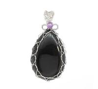 TIANXIAOQWE Ciondolo con pietra a goccia d'acqua per collana da donna fai da te ciondolo avvolto in fluorite naturale senza catena, Pietra Vetro Pietra Smalto Vetro, Zirconia cubica Agata ossidiana