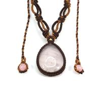 TIANXIAOQWE Collana da donna con ciondolo intrecciato in quarzo rosa naturale, a forma di goccia d'acqua, realizzata a mano, con corda intrecciata e macramè, 81cm, Pietra, Quarzo