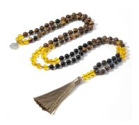 TIANXIAOQWE Collana da uomo con 108 perline da 6 mm, con ciondolo a nappa, da donna, per yoga, Pietra Legno, Cristallo