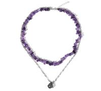 TIANXIAOQWE Collana da uomo e da donna con ciondolo in pietra originale multistrato ghiaia, Pietra Legno, Cristallo