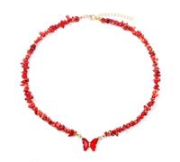 TIANXIAOQWE Collana di perline di ghiaia di pietra da donna semplice e versatile accessori maglione farfalla, Pietra Legno, Cristallo