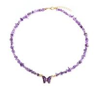 TIANXIAOQWE Collana di perline di ghiaia di pietra da donna semplice e versatile accessori maglione farfalla, Pietra Legno, Cristallo