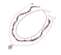 TIANXIAOQWE Collana di perline fatta a mano con pietre schiacciate stratificate con catena a clavicola ciondolo in pietra originale, Pietra Legno, Cristallo
