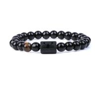TIANXIAOQWE Dodici costellazioni braccialetto elastico da uomo con perline lisce, Pietra Legno, cristallo