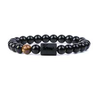 TIANXIAOQWE Dodici costellazioni braccialetto elastico da uomo con perline lisce, Pietra Legno, cristallo