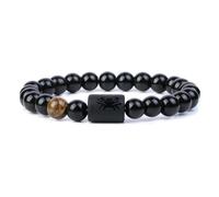TIANXIAOQWE Dodici costellazioni braccialetto elastico da uomo con perline lisce, Pietra Legno, cristallo