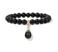 TIANXIAOQWE Perline di pietra da 8 mm per le donne semplice goccia d'acqua ciondolo pietra braccialetto migliore amico, 19 cm, Pietra Legno, cristallo